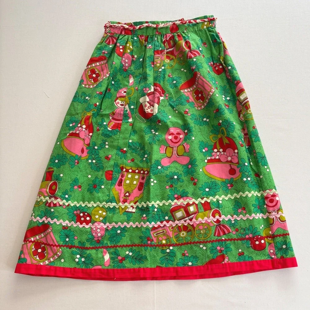 Vtg Kitchy Christmas Skirt Retro Toy Border Print Festive 1950s  Midi 24in Waist